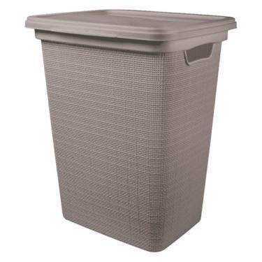 Imagem de Cesto Organizador de Roupa com Tampa, 45 Litros, Cinza, para Lavanderia e Banheiro, 52,6 x 47,3 x 34,7 cm
