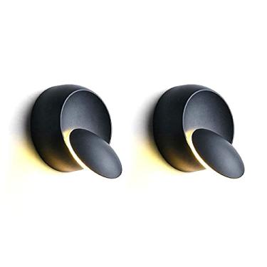 Imagem de 2 peças de luminária de parede LED interna Eclipse, arandela de metal moderna giratória 360°, luzes de lavagem de parede redondas de 5 W, lâmpadas noturnas para sala de estar, quarto, cabece