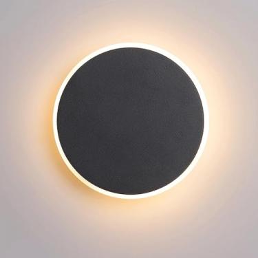 Imagem de Luminária de parede moderna para decoração de casa, luminária de parede LED redonda, luminária de parede circular de metal com fio, 3000K, arandelas de parede de cabeceira, corredor, escadas