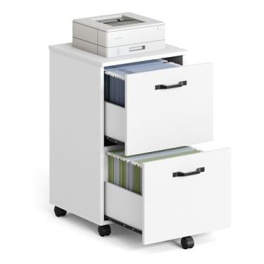 Imagem de VASAGLE Arquivo com 2 Gavetas, Gaveteiro com Rodízios para Home Office, Arquivo Pequeno com Rodas, Suporte para Impressora, para Pastas A4 e Carta, Branco BROFC040WE01