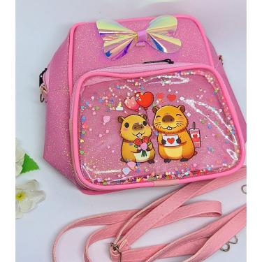 Imagem de Bolsa Infantil Menina Mini Mochila de Costa Pequena com 2 Bolso Ziper Desenho Capivara...