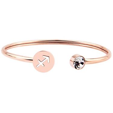Imagem de Zuo Bao Pulseira simples de ouro rosa com signo do zodíaco com presente de aniversário de nascimento para mulheres e meninas, Metal