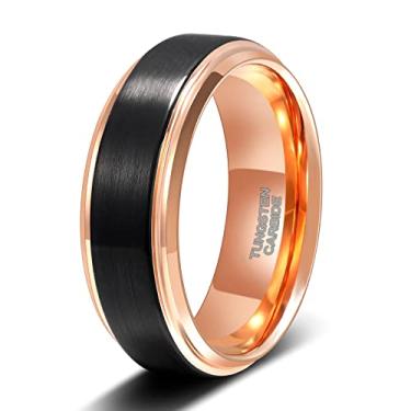 Imagem de TRUMIUM Anéis de tungstênio de 6 mm 8 mm para homens e mulheres aliança de casamento preta ouro rosa bordas de degrau ajuste confortável tamanho 6-13, Metal, Carboneto de tungstênio