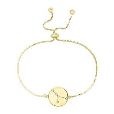 Imagem de GEMISTRY Pulseira de cristal banhada a ouro do zodíaco com corrente ajustável de 22 cm - Presente de joia para mulheres ou meninas, para ela, aniversário, casamento e aniversário, One Size, Latão,
