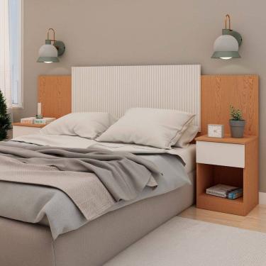 Imagem de Cabeceira King Extensível Roma 2 Gavetas Cinamomo/Off White - Genialflex