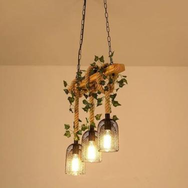 Imagem de American Country Restaurant Pendant Light Retro Criatividade Música Restaurante Caixa Balcão Bar Café Loja de Chá com Leite Loja de Roupas Planta Pendant Light Chandelier (A 3 Luzes)