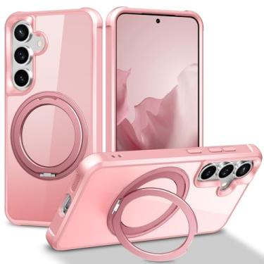 Imagem de HAO RIYLN Capa à prova de choque para Samsung Galaxy S25 Ultra/S25 Plus/S25, anel magnético, dobrável, capa translúcida com corneta reforçada, rosa, S25plus