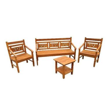 Imagem de Conjunto De Bancos E Mesa De Centro Folhagens em Madeira de Demolição - Cód 2320