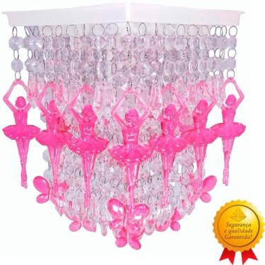 Imagem de Lustre para Quarto de Bebe De Cristal Acrílico Decoração Quartinho de Menina Luminária de Bailarinas Rosa Pink 19x28cm - Ísis