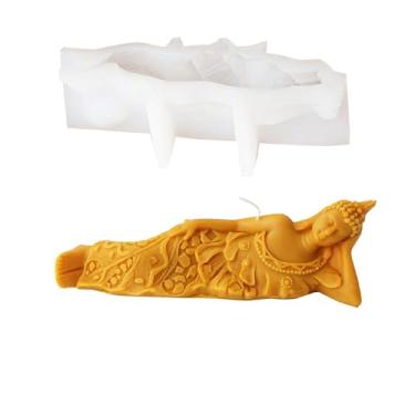 Imagem de Xidmold Molde de resina de Buda, estátua de Buda molde de silicone para vela de cera de soja, resina epóxi, sabão, gesso, concreto, escultura, argila, artesanato DIY (C)