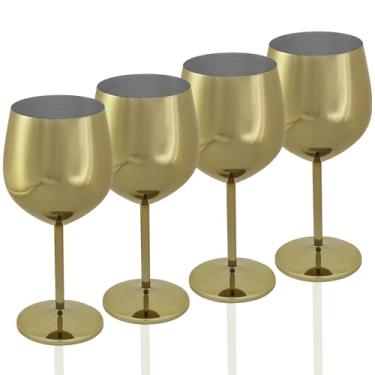Imagem de FXKS Conjunto de 4 taças de vinho de aço inoxidável douradas, taças de vinho de metal inquebráveis de 425 g, taças de vinho portáteis de aço inoxidável, adequadas para dia dos namorados, ao ar livre