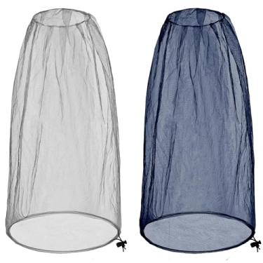 Imagem de Pacote com 2 mosquiteiros ultra grandes, 106 x 63 cm, rede para cabeça de mosquito, grande inseto, serve para a maioria dos chapéus para jardinagem, caminhada, pesca, viagens (cinza + azul marinho)