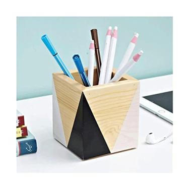Imagem de Porta-lápis de mesa de madeira maciça, suporte multifuncional durável, suporte de pincel de maquiagem de borracha antiderrapante, suporte de armazenamento de canetas, papelaria (A)