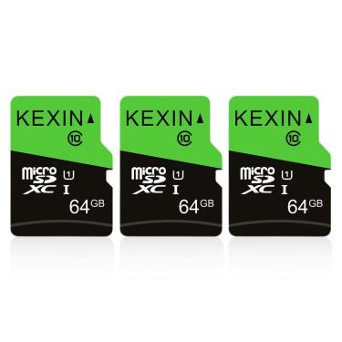 Imagem de Pacote de 3 cartões Micro SD KEXIN 64GB com adaptador SD UHS-I C10 U1