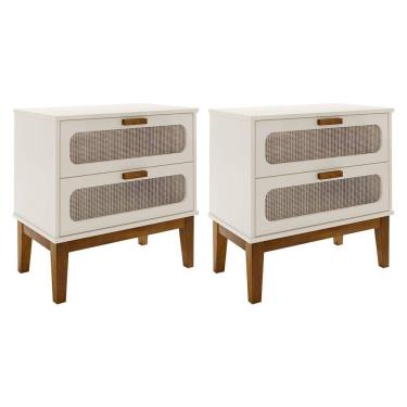 Imagem de Kit 2 Mesas De Cabeceira 2 Gavetas Santorini Off White 60 Cm Com Tela Indiana - Off White