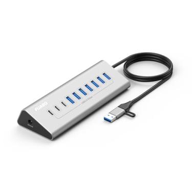 Imagem de 10 portas USB HUB 7 USB-A e 3 portas USB-C adaptador multiportas, USB 3.0 alumínio USB C para hub USB para iPhone 16/15, MacBook, iPad