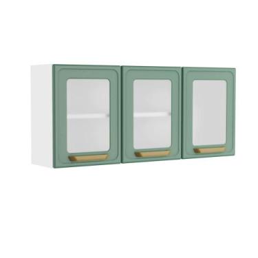 Imagem de Armário Aéreo de Aço 3 Portas de Vidro Bella Bertolini, Verde/Branco
