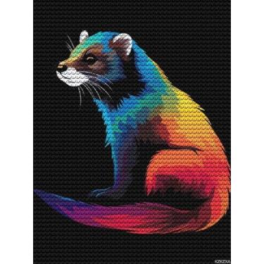 Imagem de KZKZXA Ferret Rainbow Print 5D Diamond Art Painting Full Round Drill Bordado Pinturas Imagens Arte Artesanato para Decoração de Parede de Casa 30 x 40 cm