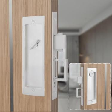 Imagem de LWZH Fechadura de porta de bolso de privacidade, alças ocultas, fechadura de porta de bolso de privacidade com interruptor de salto automático (prata, fechadura com chave)