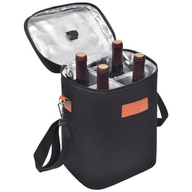 Imagem de Bolsa Térmica Para Transporte de Vinhos até 4 Garrafas com Alça Ajustável, TIRRINIA, Preto