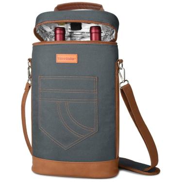 Imagem de Bolsa Térmica Para Transporte de Vinhos até 2 Garrafas com Alça Ajustável, TIRRINIA, Cinza