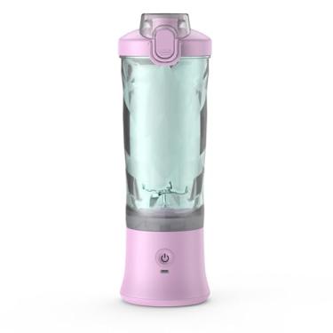 Imagem de Liquidificador portátil, máquina de suco de tamanho pessoal de 600 ml, liquidificador de smoothie com seis lâminas, copo de suco recarregável por USB para viagens, academia, ao ar livre e casa (roxo)