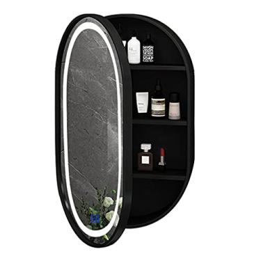 Imagem de AKALNNB Armários espelhados montados na parede, banheiro de madeira com luz para banheiro, espelho de maquiagem montado na parede, armário de banheiro, recipiente de madeira maciça com interruptor de