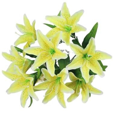 Imagem de Buquê de Lírio Artificial com 5 Flores P/Decoração Casamento, Arranjos, Decorar Festas e casa(3,amarelo)