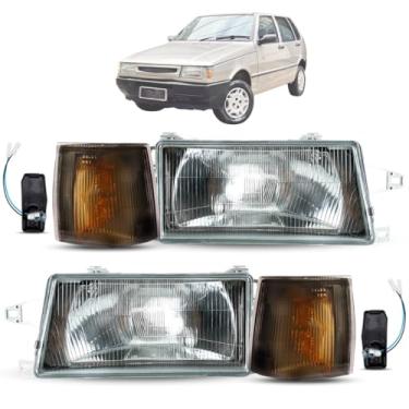 Imagem de Par Farol Vidro Fiat Uno + Piscas Fume + Soquete 91 92 93 94 95 96 A 99 2000 2001 2002