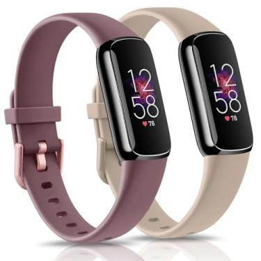Imagem de Pacote com 2 pulseiras Fitbit Luxe para mulheres e homens, pulseira de substituição de silicone macio para Fitbit Luxe/Luxe edição especial rastreador fitness (chá leite/violeta fumê, pequena)