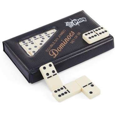 Imagem de PUREPLAY Jumbo Classic Dominoes Double 6 Game Set，Ivory 28pcs Domino Set in Poatable PVC Case-Family Nights,Party Favors,Travel and Anytime Use,2-4 Players