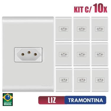Imagem de Tomada Simples Liz Branco Tramontina 10A/250V Kit c/ 10 unidades
