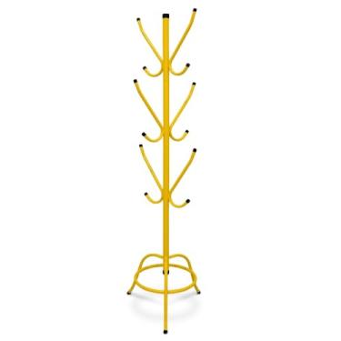 Imagem de Mancebo Cabideiro Fixo Chão Vermelho Luxo 12 Porta Chapéu Roupa Bolsa(mancebo cabideiro amarelo)