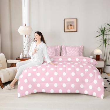 Imagem de Conjunto de cama de bolinhas em uma bolsa, 7 peças, conjunto de cama estilo francês princesa rosa e branco, círculos geométricos modernos, arte abstrata, simples, edredom com elástico, lençol de cima