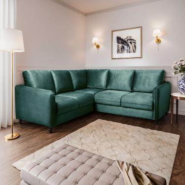 Imagem de Sofá De Canto Orquídea 5 Lugares Em Veludo Verde