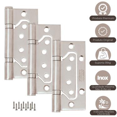 Imagem de Dobradiça De Porta Sobrepor Com Rolamento Inox Escovado Silvana