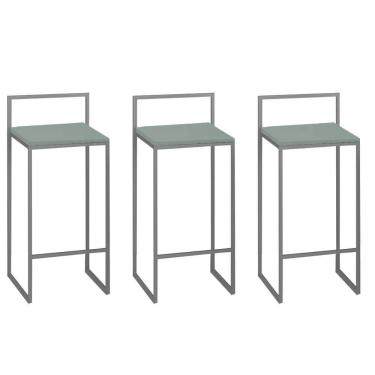 Imagem de Kit 03 Banquetas Alta Com Encosto Lyno Industrial Balcão Bistrô Ferro Cinza Verde Oliva - Amey Decor