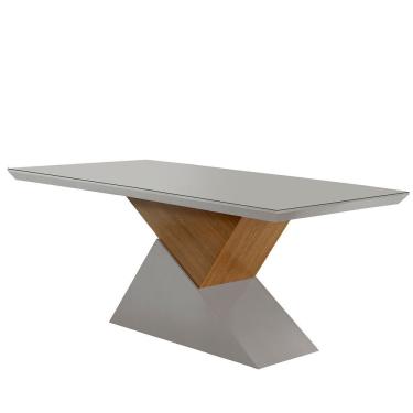 Imagem de Mesa Aster 180 Cm Tampo Em Mdf E Vidro Com Canto Reto Off White/ Imbuia/ Serig. Off