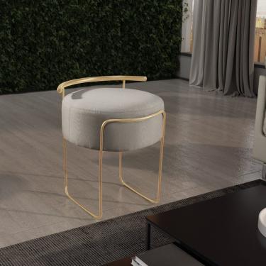 Imagem de Puff Redondo Em Linho Com Base Dourada Ivar Cinza