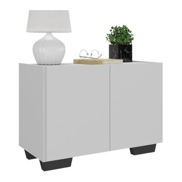 Imagem de Mesa De Cabeceira Com Pés 2 Portas Mp4134 Branca preta Branco preto