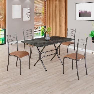 Imagem de Conjunto Sala De Jantar Mesa Retangular 120x75cm Tampo Pedra Ardósia Indiana 4 Cadeiras Paraty C. Marrom - Mart Prata
