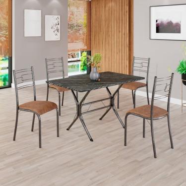 Imagem de Conjunto Sala De Jantar Mesa Retangular 100x60cm Tampo Pedra Ardósia Indiana 4 Cadeiras Paraty C. Marrom - Mart Prata