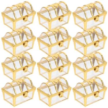Imagem de Homoyoyo 12 peças Caixa de lembrancinha de festa de plástico transparente mini baú de tesouro para festa de aniversário de casamento dourado 8,00 x 6,50 x 6,00 cm