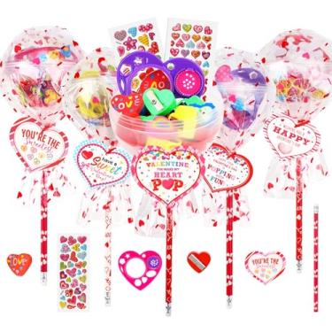 Imagem de POPGIFTU Presentes De Dia Dos Namorados Para Crianças - Pacote Com 28 Conjuntos Papelaria Gigantes Em Formato Pirulito Cartões Coração Namorados, Lápis, Adesivos, Borrachas, Régua, Apontador, Menino