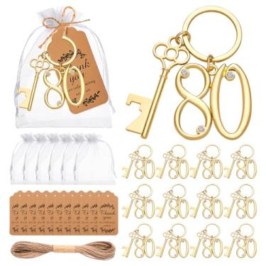 Imagem de KBDHYY 24 Peças Abridores De Garrafas 80ª Chave Chaveiro A Granel Lembrancinhas Festa Aniversário, Abridor Anel Corrente Cerveja Dourada 80º Aniversário Casamento Presentes Retorno Decorações Ou Lem