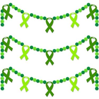 Imagem de ZhowHoHo 3 Peças De Faixa Feltro Para Conscientização Sobre Saúde Mental, Fita Verde, Guirlanda Decorativa, Pompom Motivacional Pré-Amarrado, Pendurado Caridade Pública, Arrecadação Fundos, Suprimen