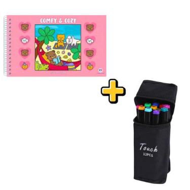 Imagem de Kit Canetinhas Ponta Dupla 12 cores e 1 Livro De Colorir Bobbie Goods 