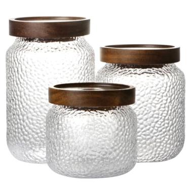 Imagem de NUTRIUPS Potes De Vidro Com Tampas, Conjunto 3 Recipientes Tampas Herméticas Para Armazenamento, Madeira Acácia - 12 Oz, 17 25 Oz