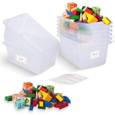 Imagem de Hldgras Pacote com 8 caixas transparentes sem tampa, caixas de livros para sala de aula, organizador de brinquedos pequeno - resistente, recipientes de plástico multiuso para casa, escritório, escola