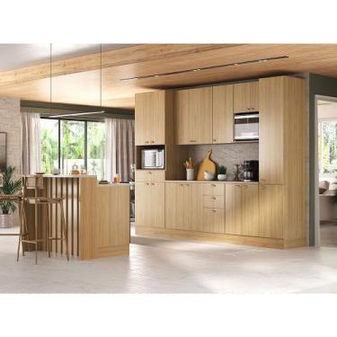 Imagem de Cozinha Modulada Completa com Bancada Ilha 8 Peças com Tampo e Rodapé 